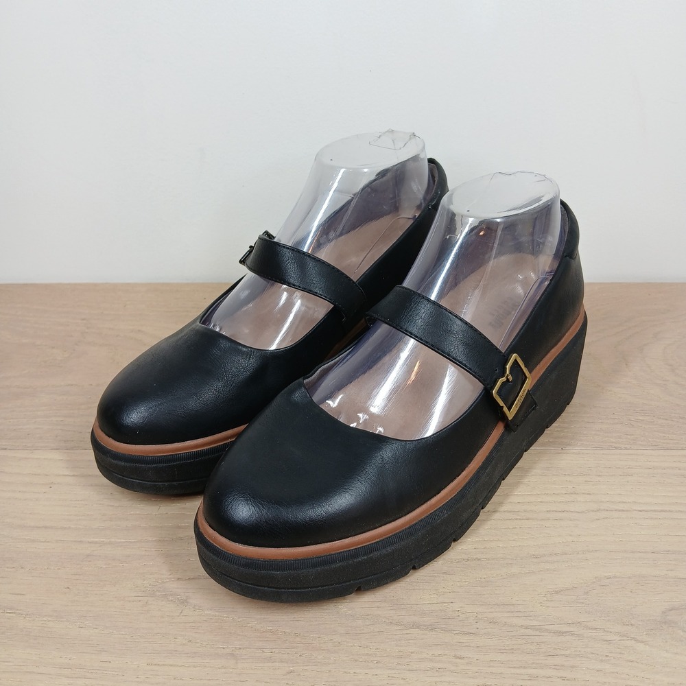 Dr. Scholl's Mary Jane Shoes Women 8 Black Platform Wedge Chunky Academia